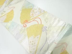 檜扇に古典柄模様織出し袋帯